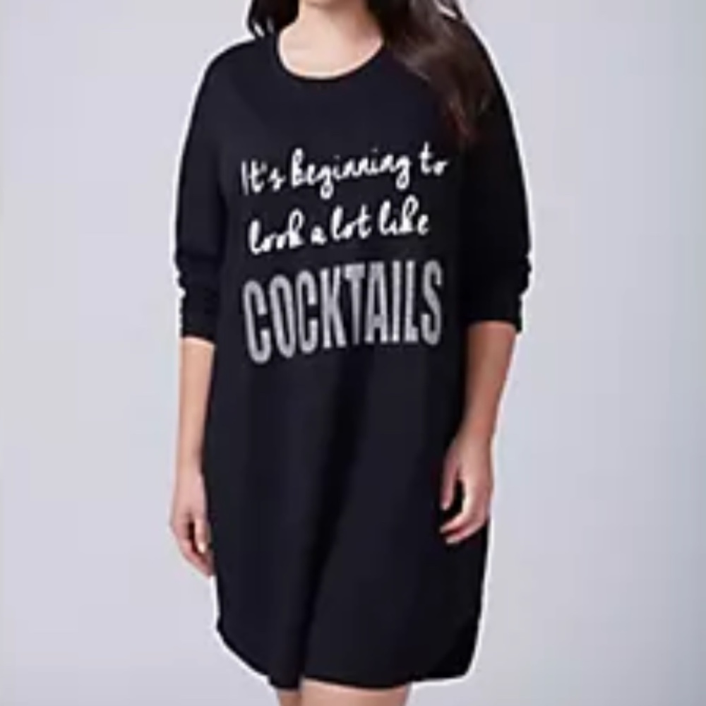 Lane Bryant Cacique Cocktails Glitter Long Sleeve Sleep Shirt Size 4X 26/28